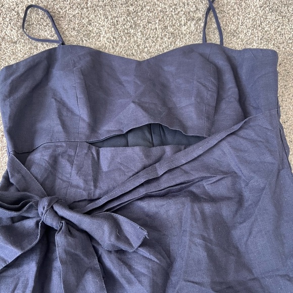 Women’s Bardot Navy Blue Dress Size 6 Linen Wrap Skirt Cutout Detail Sleeveless - Picture 2 of 10